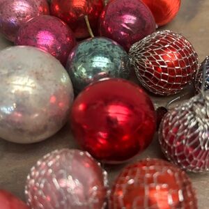 Vintage Glass Small Ornament lot and 4 satin ornaments